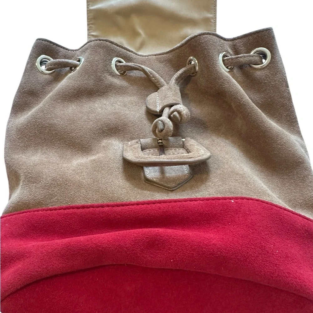 House of Harlow 1960 Juda Mini Backpack Suede Adjustable Straps Red‎ & Brown